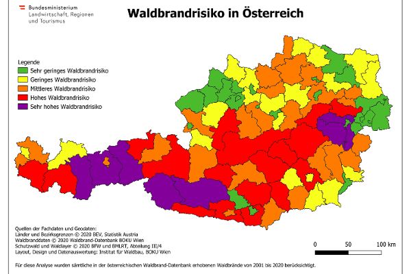 Waldbrandrisikokarte in Österreich