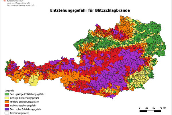 Risikokarte für die natürliche Entstehungsgefahr aufgrund von Blitzschlag