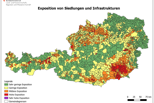 Risikokarte für die Exposition von Siedlungsraum und Infrastruktur