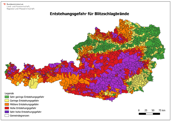 Risikokarte für die natürliche Entstehungsgefahr aufgrund von Blitzschlag