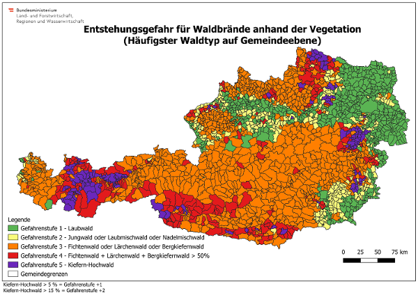 Risikokarte für die Entstehungsgefahr aufgrund der Vegetation