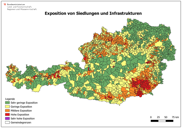 Risikokarte für die Exposition von Siedlungsraum und Infrastruktur