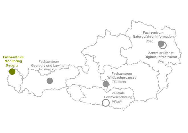 Österreichkarte von den Fachzentrum Monitoring der Wildbach- und Lawinenverbauung