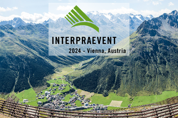 Interpraevent 2024: Foto mit Bergpanorama und Logo
