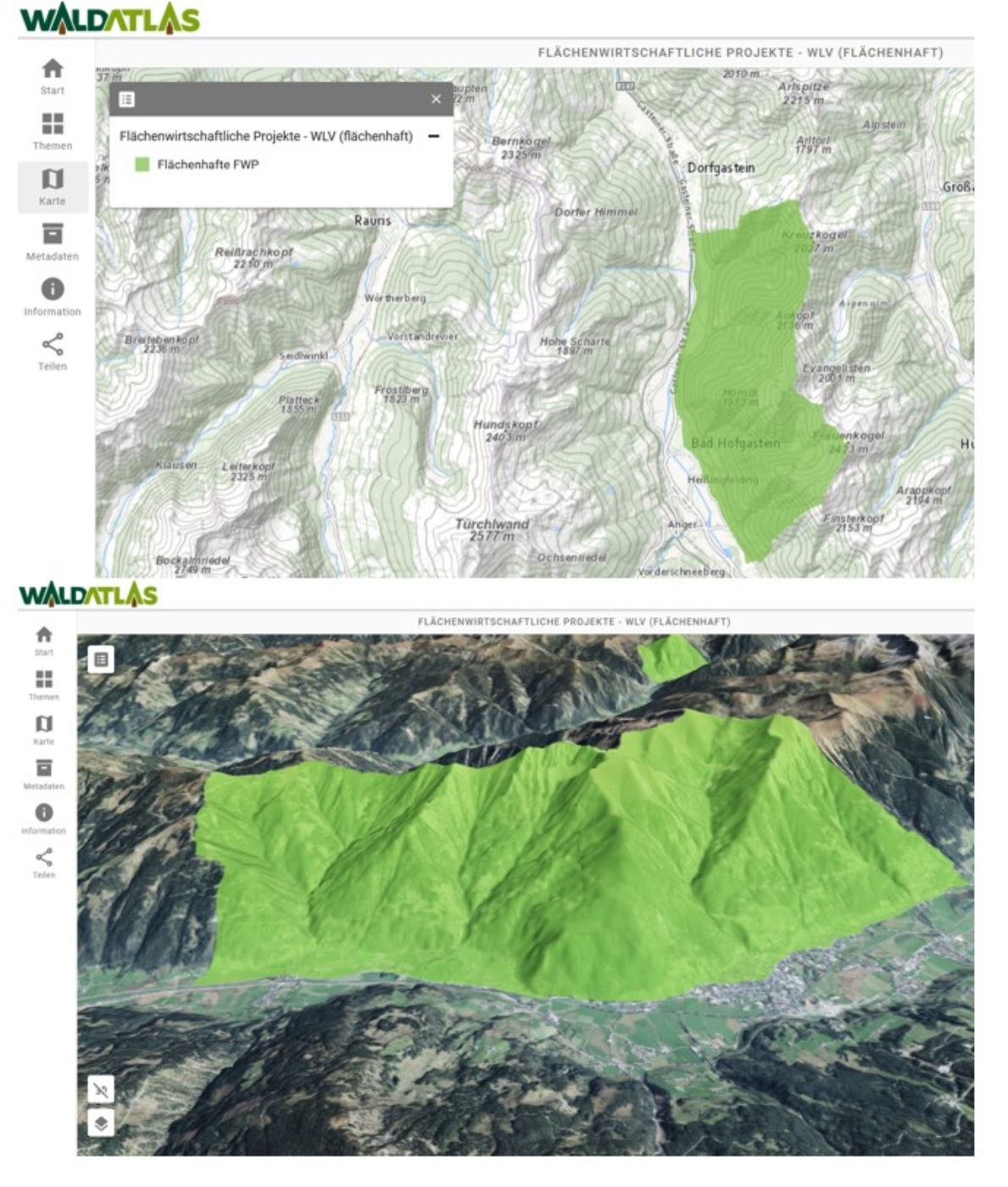 WALDATLAS 2D 3D Darstellung eines Flächenwirtschaftlichen Projektes