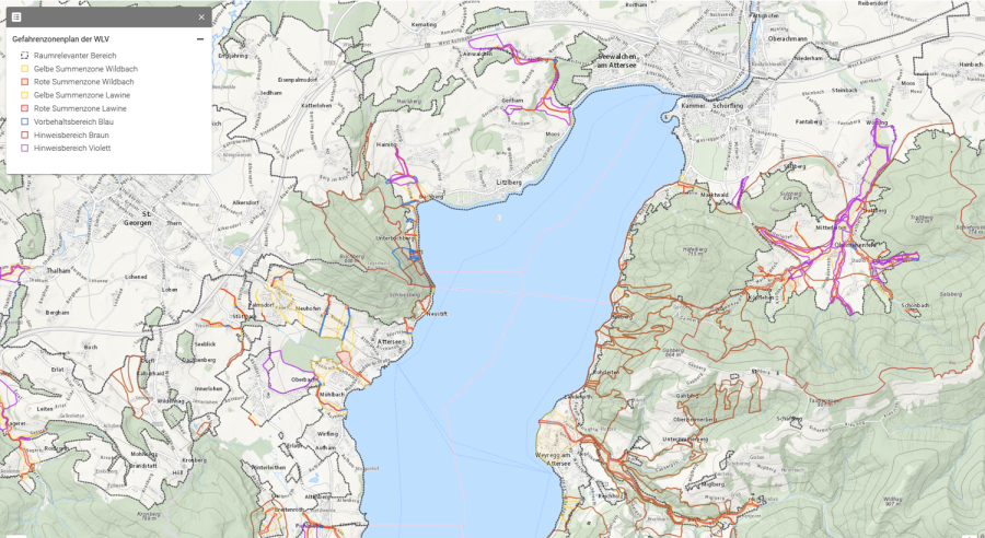 Kartendarstellung des Gefahrenzonenplans in Österreich
