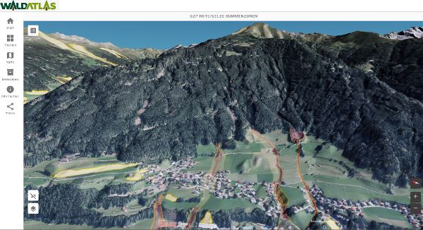 WALDATLAS 3D mit Gefahrenzonenplan der WLV