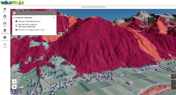 WALDATLAS 3D mit Hinweiskarte Schutzwald