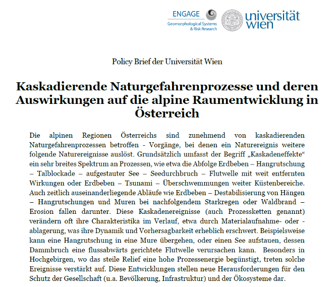 Screenshot der ersten Seite des Policy Briefs mit dem Logo der Uni Wien und der Arbeitsgruppe "ENGAGE"