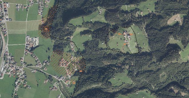 Kartenausschnitt des braunen Hinweisbereichs in Ramsau im Zillertal