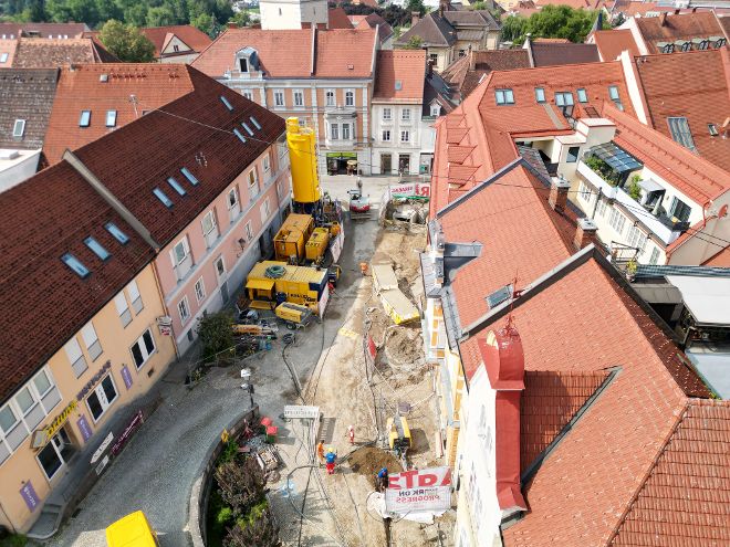 Bauarbeiten am Schossbach aus der Vogelperspektive 