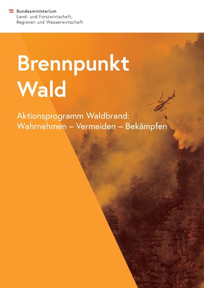 Cover des Aktionsprogramm Waldbrand - Brennpunkt Wald: Wahrnehmen, Vermeiden, Bekämpfen! 